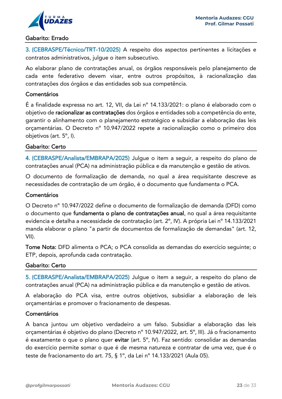 Página de questões Cebraspe comentadas da aula 1