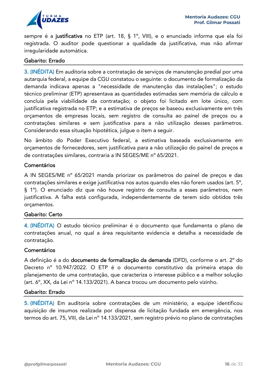 Página da bateria de questões inéditas da aula 1