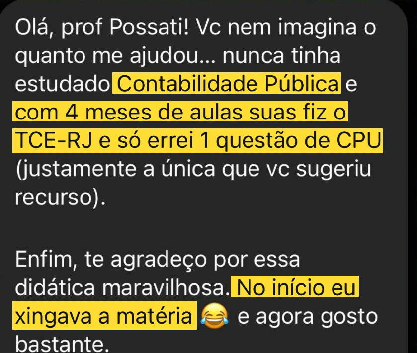 Mensagem de um aluno aprovado no TCE-RJ