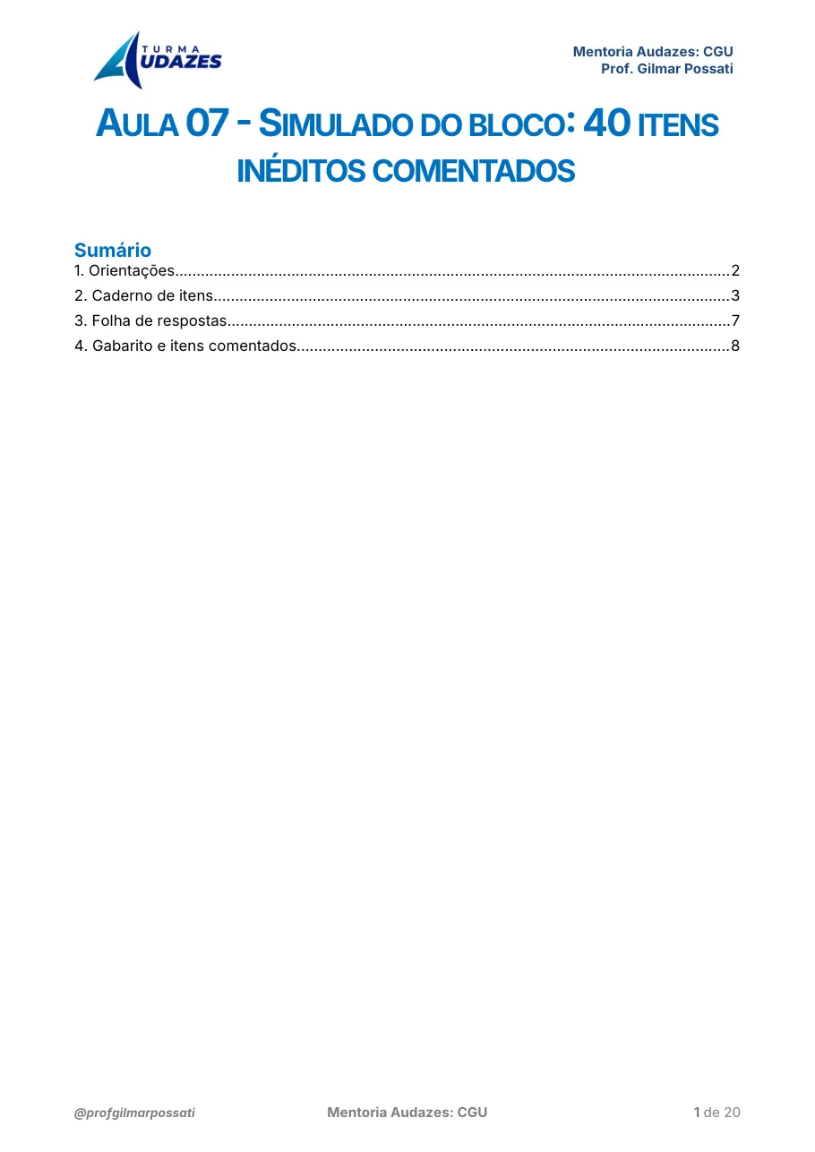Capa do simulado de 40 itens do bloco de Auditoria de Contratações