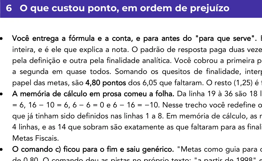 Trecho do espelho com o que custou ponto