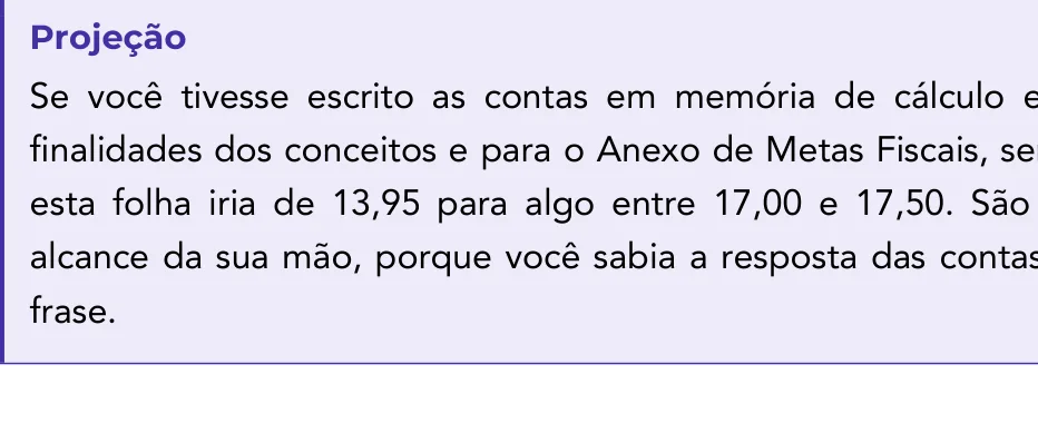 Trecho do espelho com a projeção de nota