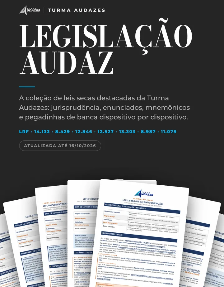 Coleção Legislação Audaz: leis secas destacadas da Turma Audazes, com as páginas abertas em leque